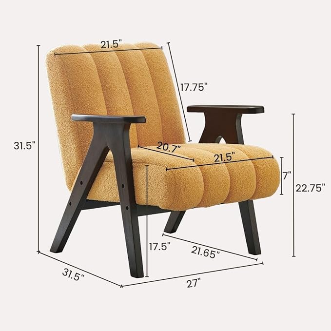 Roundhill Furniture Rella Modern Teddy Sherpa Accent Chair with Espresso Wood Frame Yellow