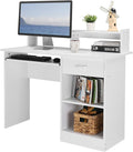 Zimtown MDF Computer Desk with Drawers Office Desk White Desk with Storage for PC Laptop Wood Home Office Desk with Keyboard Tray and Adjustable Shelf White