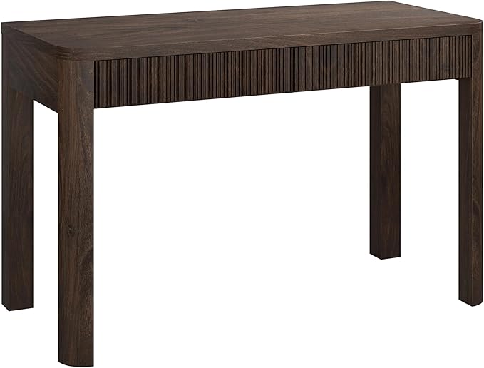 Henn&ampHart 48 Fluted Modern Rectangular Wooden Home Office Desk Computer Desk Writing Table with 2 Ribbed Storage Drawers for Bedroom Living Room or Home Office Warm Brown