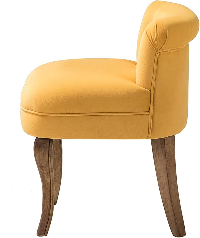 Modern Velvet Vanity Chair with with Solid Wood Legs Upholstered Vanity Stool with Low Back Small Makeup Chair Home Decor for Bedroom Living Room Dressing Table Women Girls