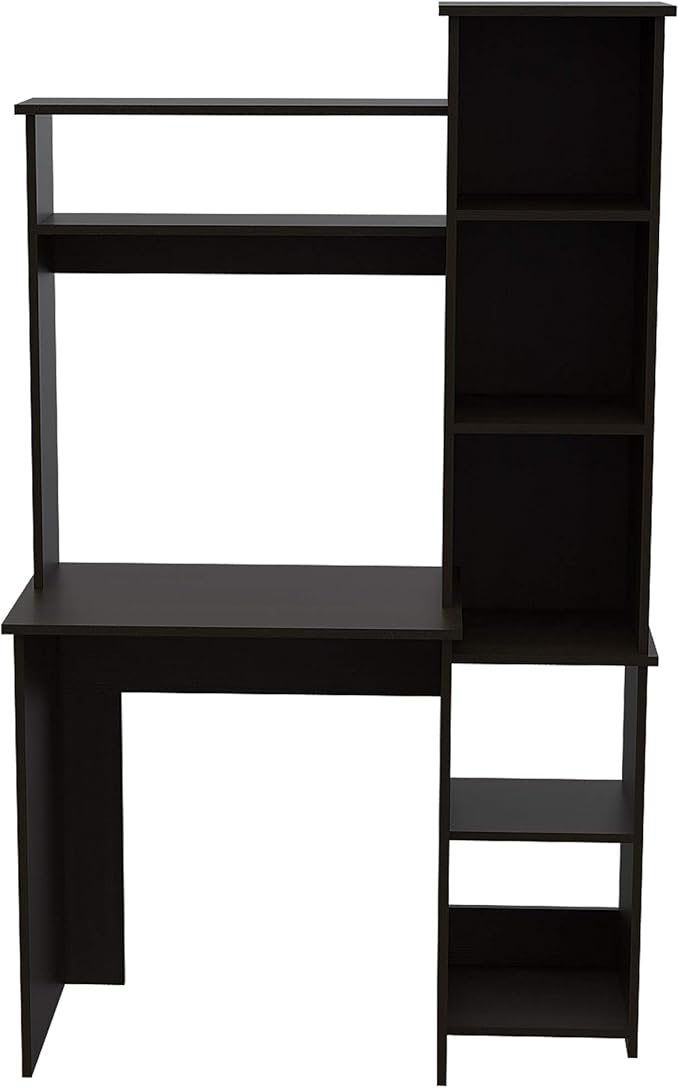 Bellemave Computer Desk with Hutch and Bookshelf Home Office Desks with 6 Storage Shelves Writing Study Desk Table Modern Compact Workstation Bookshelf Desk Black