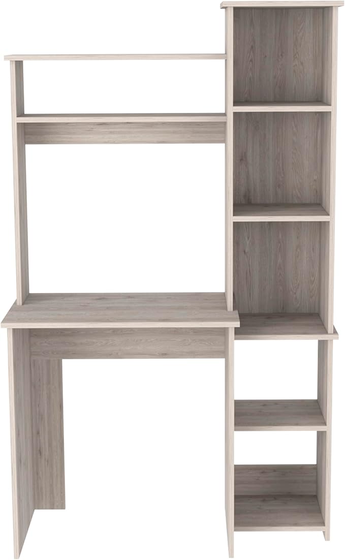 Light Gray Desk with 5 Cubbies - Compact Home Office Computer Desk