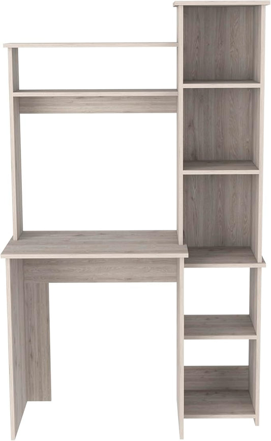 Light Gray Desk with 5 Cubbies - Compact Home Office Computer Desk
