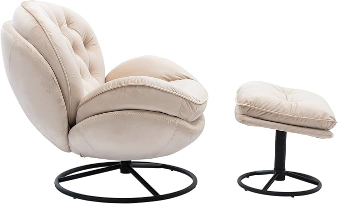 360° Swiveling Accent Chair with OttomanModern Velvet Upholstered ArmchairReading TV Chair for Indoor/Home/Office/Living Room/Study/Bedroom/Lounge