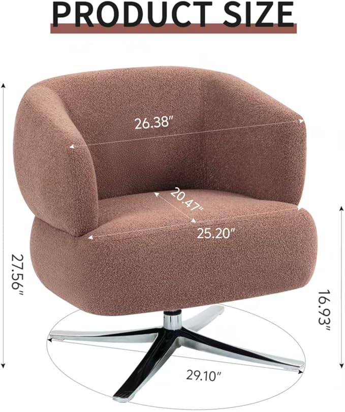 GDFStudio 360° Swivel Barrel Accent Chair Cuddle Style Single Sofa Lounge Chair for Living Room Bedroom Study Balcony or Reading Corner Red