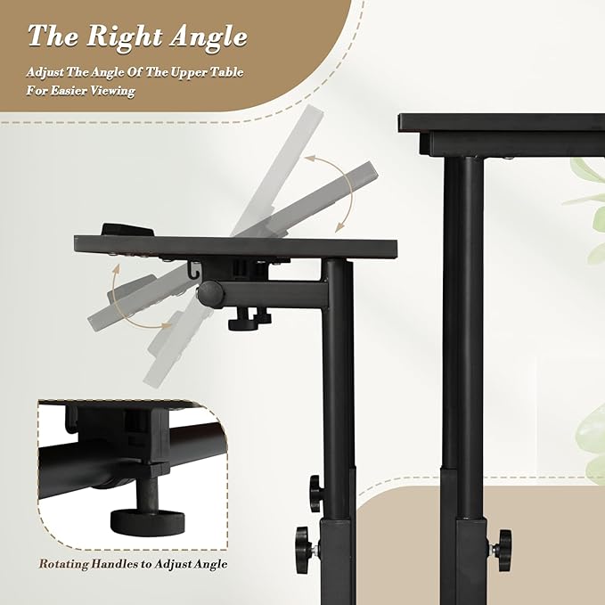 Athena Collection Height-Adjustable Mobile Laptop Stand Cart with CPU Holder Rolling Sit-Stand Desk Workstation for Home Office Black