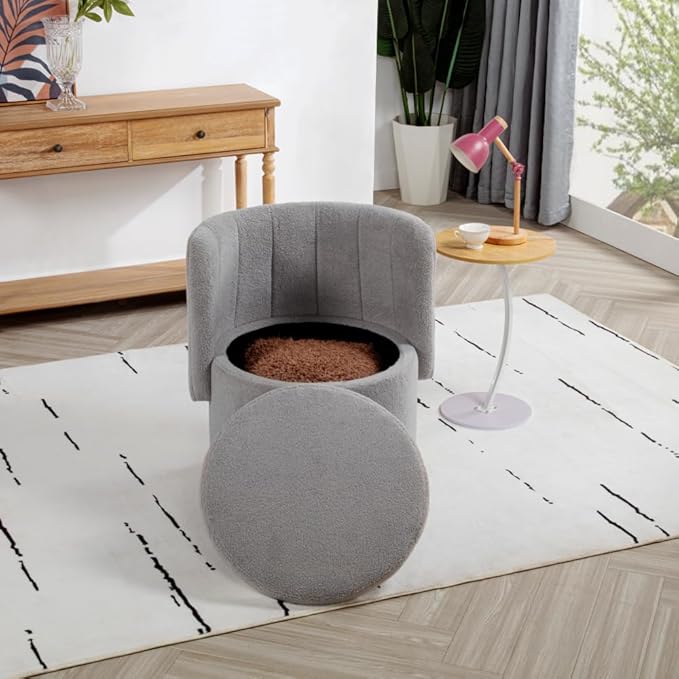 Stylish and Minimalist Teddy Fleece Single Sofa Chair with Arms and Pillow Armchair Accent Chair for Living Room Bedroom StudyGrey (Gray + Boucle)