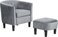 Giantex Modern Accent Chair with Ottoman Upholstered Teddy Velvet Barrel Club Chair w/Footrest Curved Backrest &amp Armrests Non-Slip Felt Pads Comfy Accent Arm Chair for Living Room Bedroom Gr