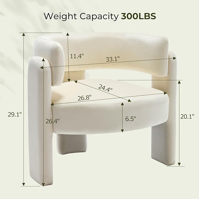 Barrel Accent Chairs Set of 2 Mid Century Modern Upholstered Living Room Chairs with Wooden Legs Comfy Velvet Reading Arm Chair for Bedroom Makeup Room Beige