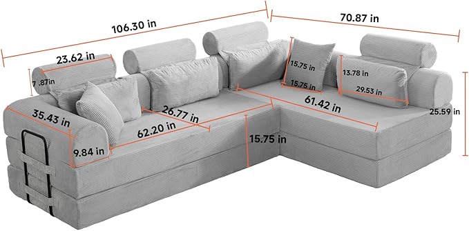 KEIKI 106 4Seat Modular Sectional Corduroy Sofa Couch for Zen Space Small Space Family Friendly Homeowners Warm Inviting Comfy Supportive Rest Space Elegant Premium Design Grayish Green