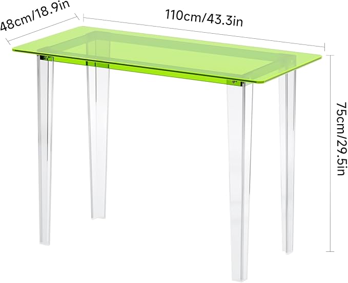 Modern Acrylic Desk for Home Office - Multi-Purpose Study Table with Extended Surface Sturdy Lightweight Design Transparent Green Console &amp Entryway Table (42.5 Inch)