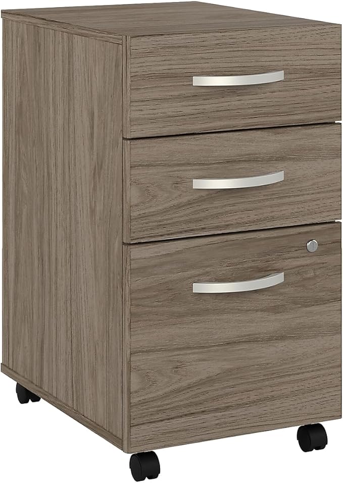 Bush Business Furniture Arrive 60W x 72D L Shaped Reception Desk with Shelf in Storm Gray