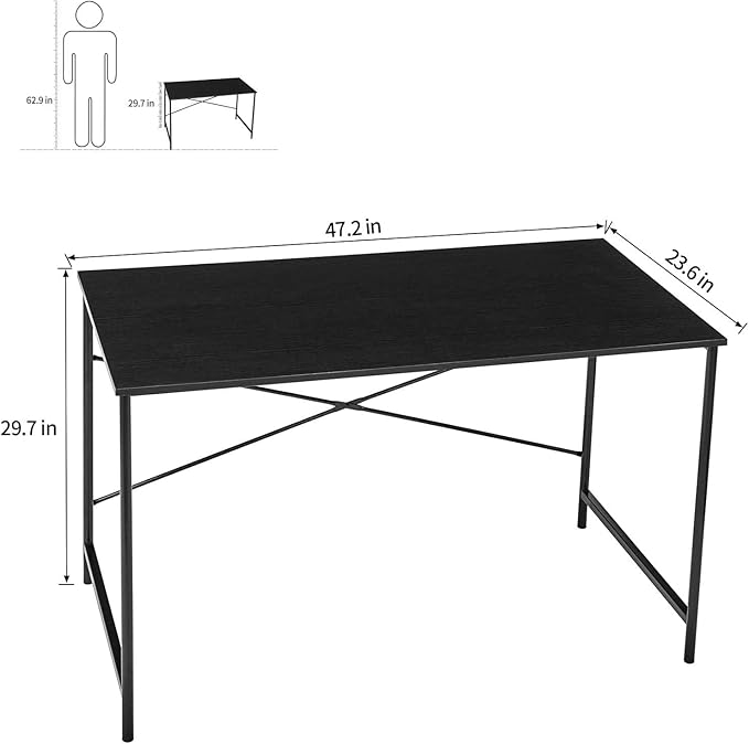FurnitureR Computer Desk 42.7-Inch Home Office Desk Student Writing Desk with Metal Legs Wood Top Modern Simple Workstation for Small Rooms 42.7 x 23.6 x 29.7 in (Black)
