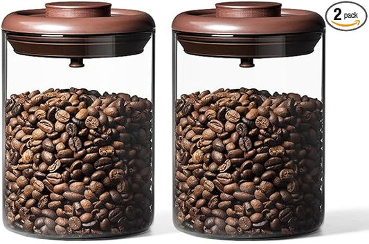 Ankou Glass Coffee Canister 900ml x 2 Jar Airtight Food Storage Container with Pop Lid Kitchen High Borosilicate Glass Contianers For Tea Coffee Bean Sugar