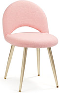 Vanity Chair with Adjustable Backrest Boucle Upholstery Armless Makeup Stool Gray Sherpa Vanity Stool with Gold Metal Legs for Bedroom Living Room Kitchen Dinning Room (Pink)