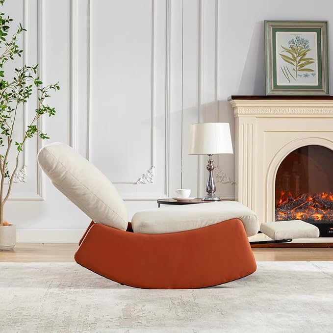 Modern Rocking Chair Recliner Comfy Rocker Nursery Chair with Footrest Accent Reading Chair Upholstered Lounge Chair for Relaxing RestingSoft Padded Rocker for Indoor Living Room BedroomOrange