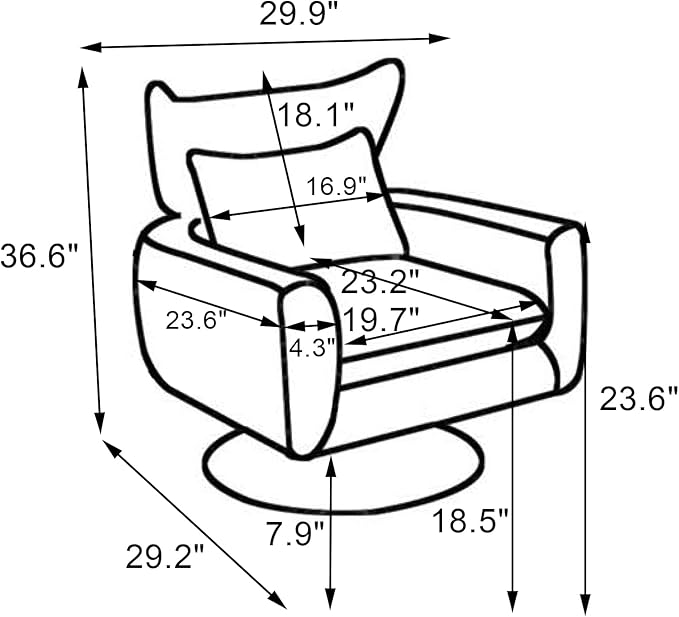 JOSHEN 360 Swivel Accent Chair IndoorModern Linen ArmchairComfortable Upholstered Lounge Chair with Metal Base for Living RoomApartmentOfficeOrange