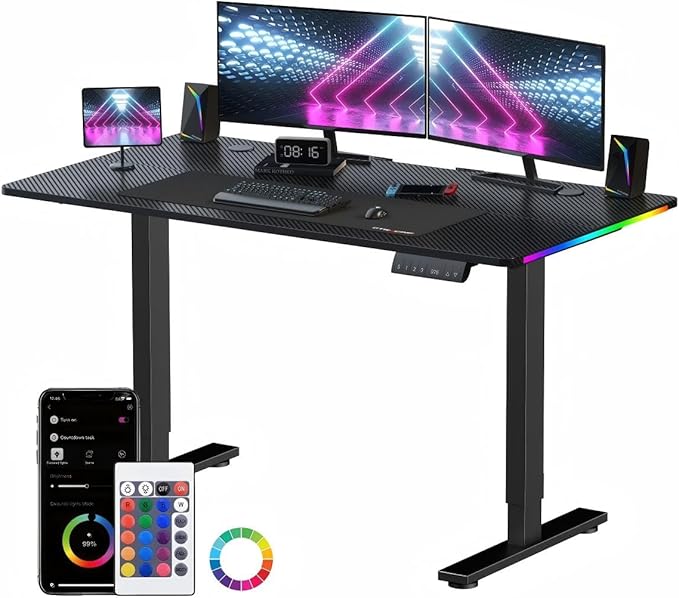 GTPLAYER RGB Electric Standing Desk Height Adjustable Gaming Desk - Computer Desk with Mouse Pad Home Office Desk