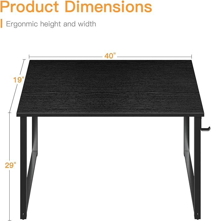 Coleshome 40 Inch Computer Desk Modern Simple Style Desk for Home Office Study Student Writing Desk Black