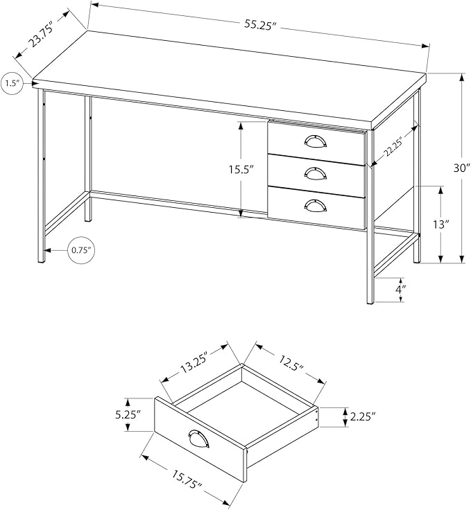 Computer Desk Home Office Laptop Storage Drawers 55 l Work Grey Laminate Black Metal Contemporary Modern