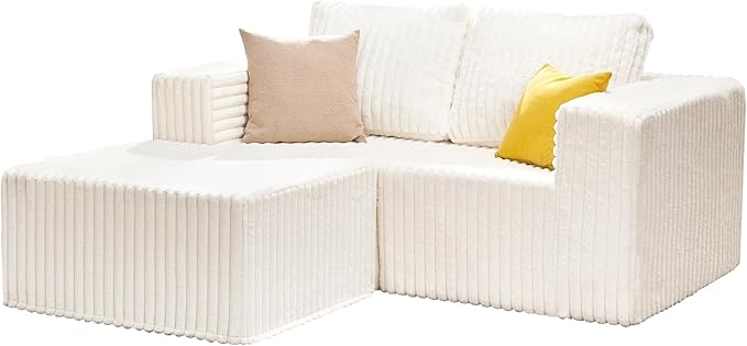 Hobestluk Modular Sectional Sofa Memory Foam Couch L Shape Sofa for Living Room Loveseat with Chaise Lounge Cloud Couch with Removable Cover (Stripe White Loveseat with Chaise)