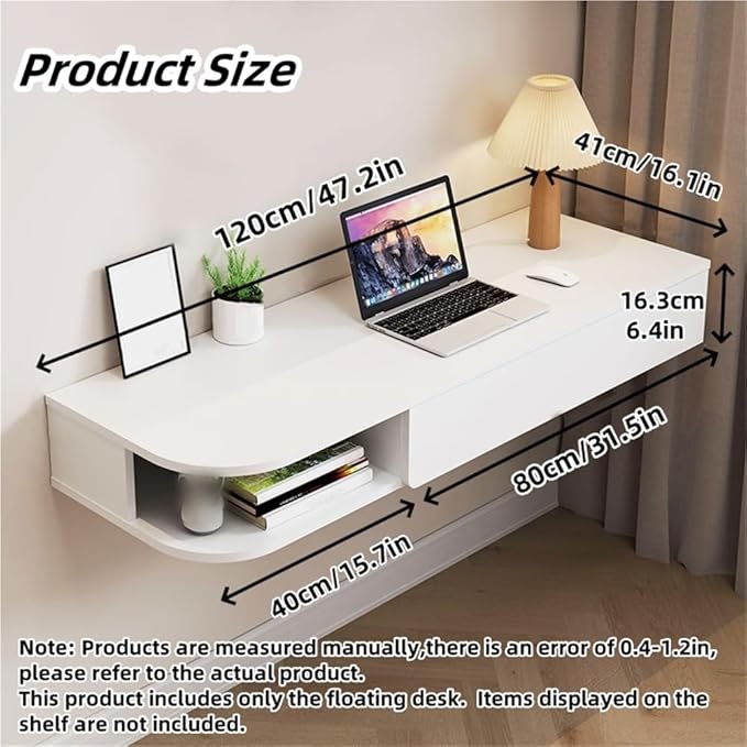 Versatile Floating Desk with Drawers Stylish Writing Study Table Wall Mounted Desk for Living Room Bedroom Home Office(Brown A6.4 * 16.1 * 47.2in)