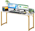 PayLessHere | 63 Inch Computer Desk | White Gold | Office Desk with Metal Frame Adjustable Feet | Water-Resistant Scratchproof Surface | Sturdy Writing Table for Home Office or Study | Pack of 1