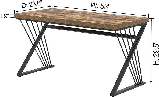 FOLUBAN Home Office Desk Modern Wood and Metal Computer Desk Simple Writing Work PC Desks for Bedroom Industrial Study Gaming Table for Living Room Rustic Brown 53 Inch