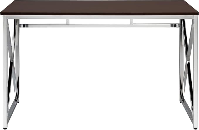 Penau Modern Office Desk with Chrome Legs 47-Inch Writing Surface Durable Engineered Wood Top Easy Assembly Brown