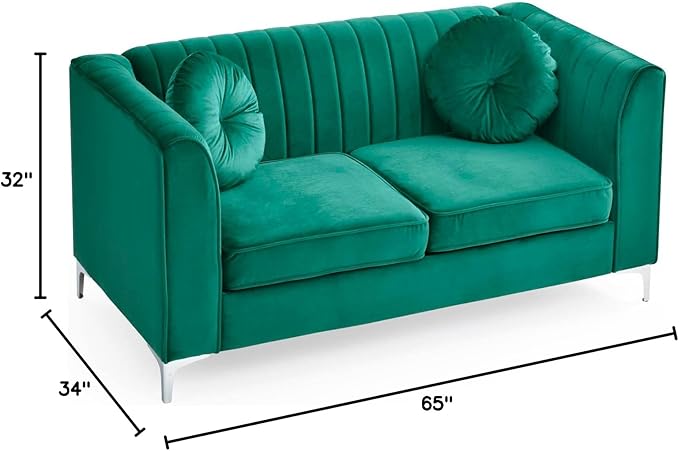 Glory Furniture Delray Velvet Upholstered Loveseat in Green
