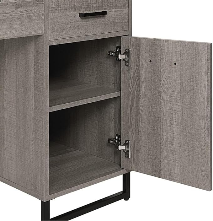 Pemberly Row Lane Worksmart Sit-to-Stand Desk Farm Oak Engineered Wood Adjustable Height with Hutch 54 W x 20.25 D x 42.5 H Storage Shelves Desk Drawer Home Office Organization