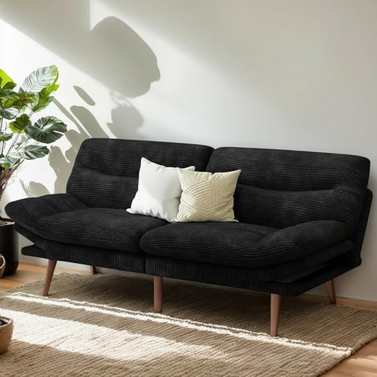 PERLECARE Convertible Futon Sofa Bed 66 Corduroy Futon Couch with Adjustable Backrest and Armrests 3-in-1Recliner Sleeper Sofa for Small Spaces Play RoomLiving Room or Office（66 inBlack） | Adjus