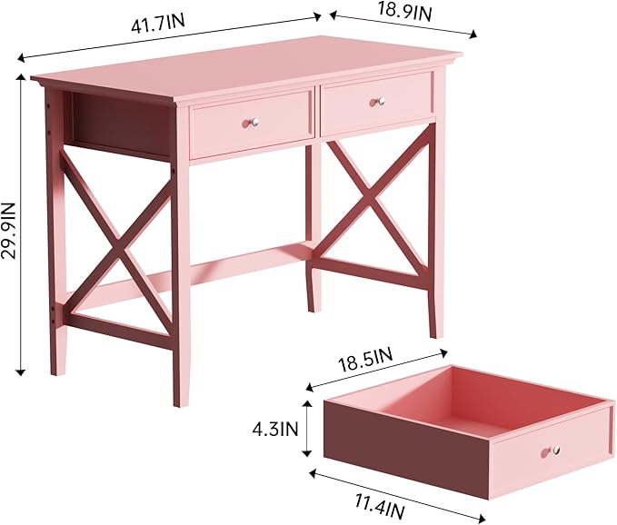 Writing Computer Desk with Drawers Cute Modern Table for Bedrooms Pink Vanity Table Office Desk with Drawers Home Computer Desk for Girls Living Room Entryway Pink