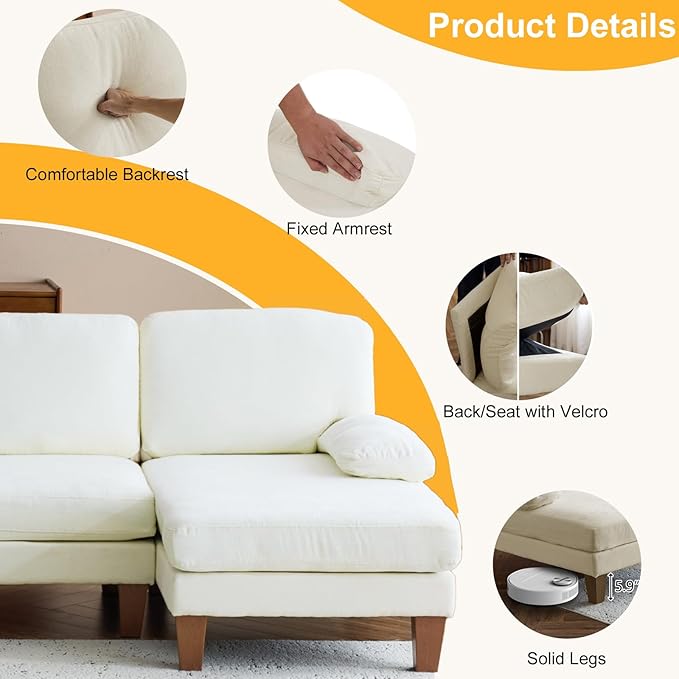 Karl home U-Shape Sectional Sofa Couch 111 Modern 4-Seat Sofa with Chaises Chenille Fabric Upholstered Covertible Couch with Wood Grain Legs for Living Room Reception Room Apartment Beige
