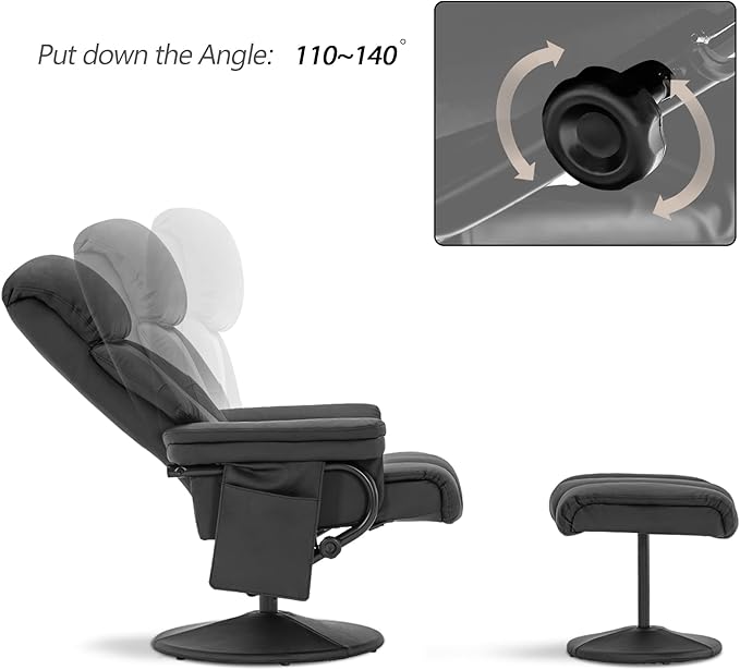 MCombo Swivel Recliner with Ottoman TV Chair with Vibration Massage Ideal for RV Small Space Living Room &amp Bedroom 4539 4828 (Faux Leather Black)