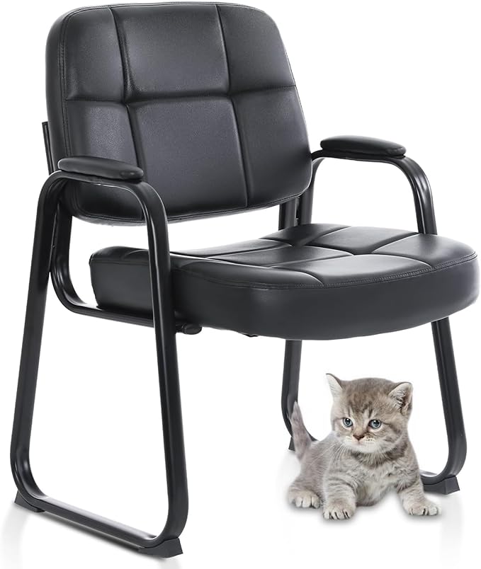 CLATINA Big &amp Tall 500 lbs Waiting Room Chair Leather Office Reception Guest Chair Sled Base with Padded Arms for Elderly Home Desk Conference Room Lobby Side Salon Clinic Black
