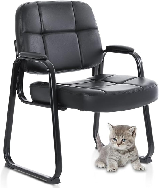 CLATINA Big &amp Tall 500 lbs Waiting Room Chair Leather Office Reception Guest Chair Sled Base with Padded Arms for Elderly Home Desk Conference Room Lobby Side Salon Clinic Black