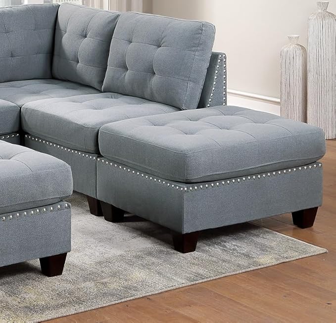 Living Room Furniture Tufted Armless Chair Grey Linen Like Fabric 1pc Armless Chair Cushion Nail Heads Wooden Legs