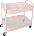 2 Tier Pink Rolling Cart with Wheels for Under Desk Storage Large Capacity Rolling Pantry &amp Kitchen Storage Cart for Small Space Sturdy Metal Bathroom Shelf Laundry Room Organization