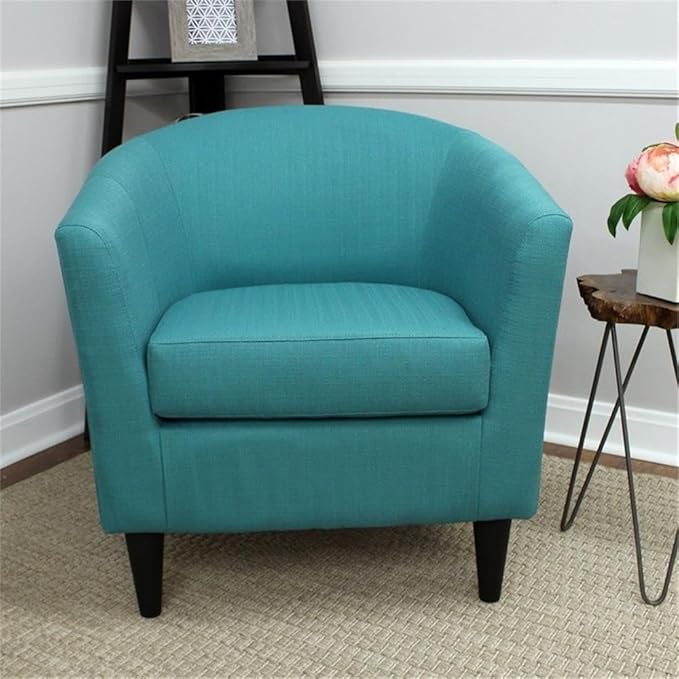 Pemberly Row Traditional Fabric Club Chair 32 H x 30.5 W x 27.5 D Polyester Upholstery Caribbean Blue Finish Padded Seat Classic Accent Chair for Living Room or Home Office