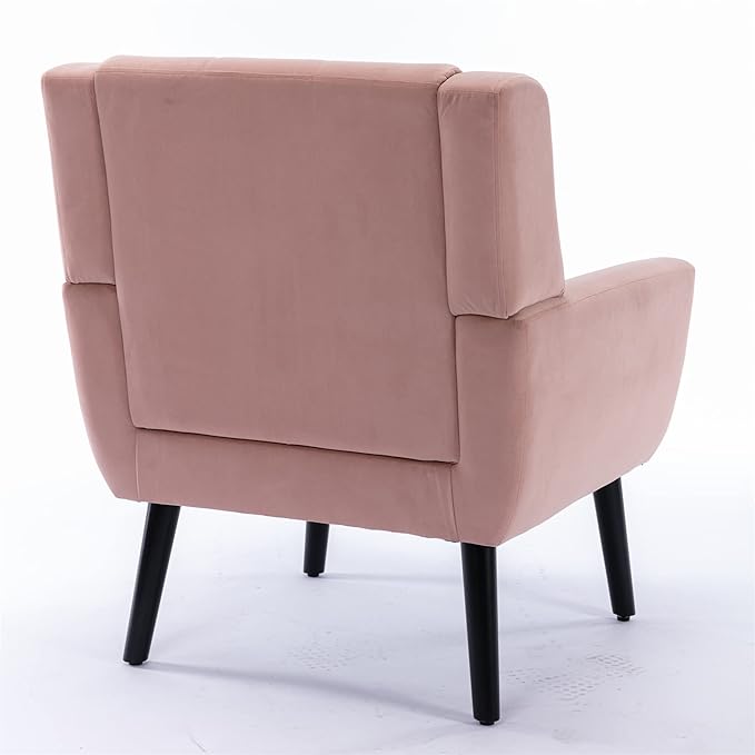 SSLine Velvet Accent Arm ChairMid-Century Modern Upholstered Wingback Single Sofa Armchair Club Chair with Solid Wood Legs Thick Cushion for BedroomReadingLiving Room Chair (Pink)