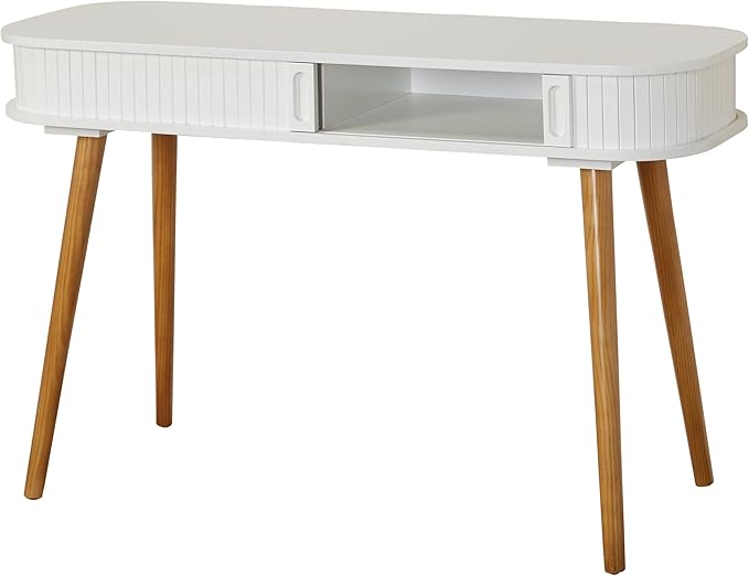 Edie Mid-Century Home Office Desk Entryway Table White/Walnut