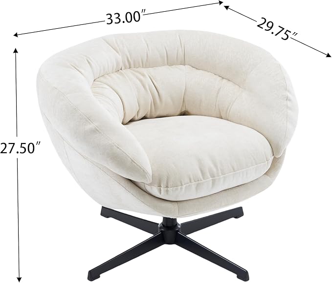 Christopher Knight Home 360° Swivel Club ChairChenille Upholstered Accent Chair with Removable Cushion Round Office Chair with Black Metal BaseBeige