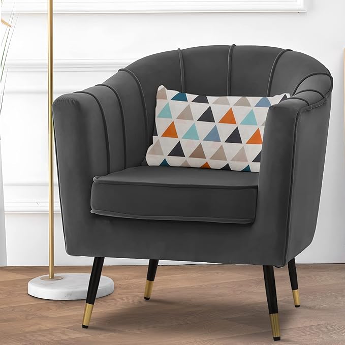 Magshion Barrel Accent Chair with Lumbar Pillow Modern Upholstered Armchair Ergonomic Single Sofa Chair for Living Room Bedroom Office 550 lbs Capacity - Gray