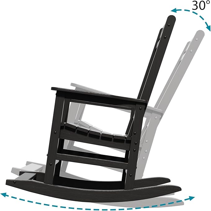 Rocking Chair Outdoor Rocking Chair for Adults HDPE Outdoor Chairs with Footboard All Weather Resistant Porch Rocker Black