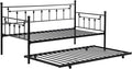Convertible Modern Twin Size Metal Daybed Couch Pull Out Trundle Sofa Bed 2 in 1 Convertible Sleeper Daybed Sofa Bed Frame for Bedroom Living Room Guest Room Office Black One Size