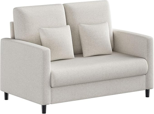 Loveseat Sofa 52 Mid Century Modern Love Seat for Small Spaces Wood Frame Tool-Free Assembly Comfy Sofa for Bedroom Living Room Apartment（Beige）