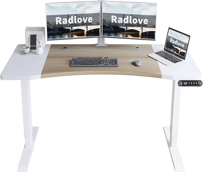 Radlove Dual Motor Height Adjustable Standing Desk 63 x 30 Height Adjustable Computer Desk Sit Stand Desk Home Office Desks with Splice Board 265 lb Load Capacity White Frame + White Top