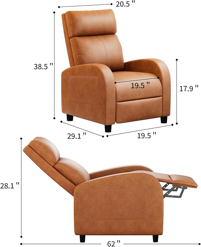 JUMMICO Recliner Chair Adjustable Home Theater Single Recliner Sofa Furniture with Thick Seat Cushion and Backrest Modern Living Room Recliners (Leather Brown)