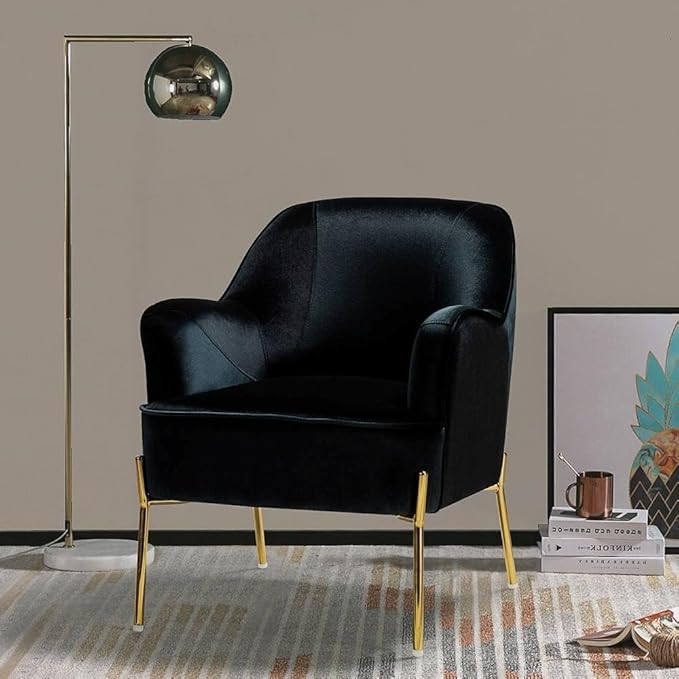 Black Color Sofa Chair for Living Room 30 in. D X 26 in. W X 32 in. H Size Mid-Century Modern Style Sleek Design Foam Filled Seat Metal Legs | All Season Pretty Coal Shade